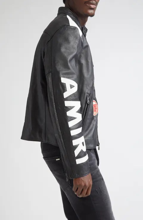 Amiri Patches Leather Racer Jacket