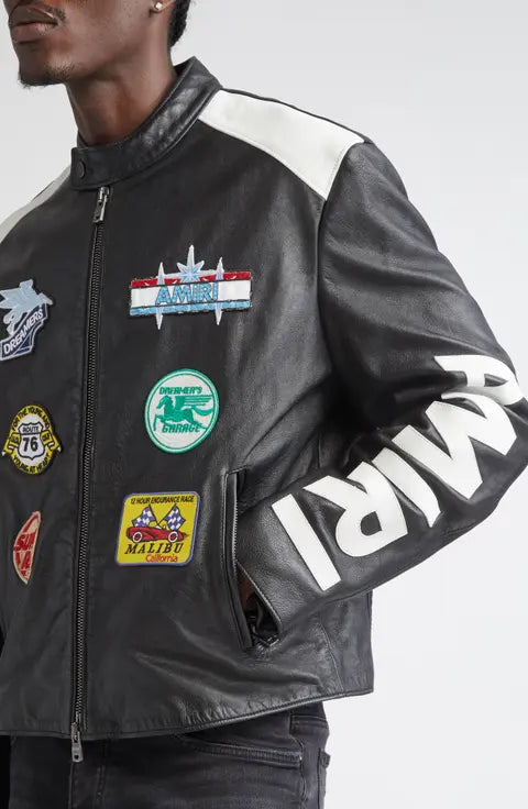 Amiri Patches Leather Racer Jacket