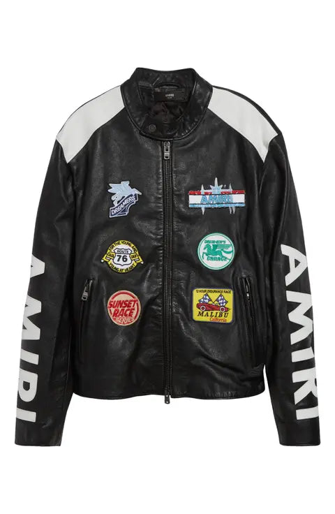 Amiri Patches Leather Racer Jacket