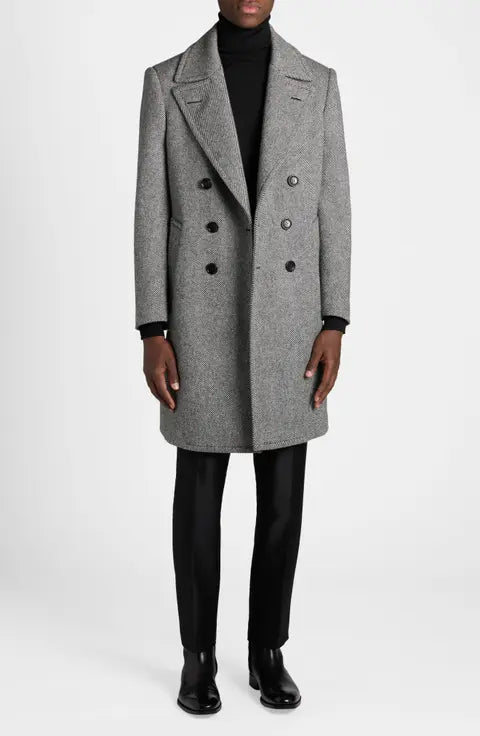 Tom Ford Double Breasted Wool Mouliné Twill Coat