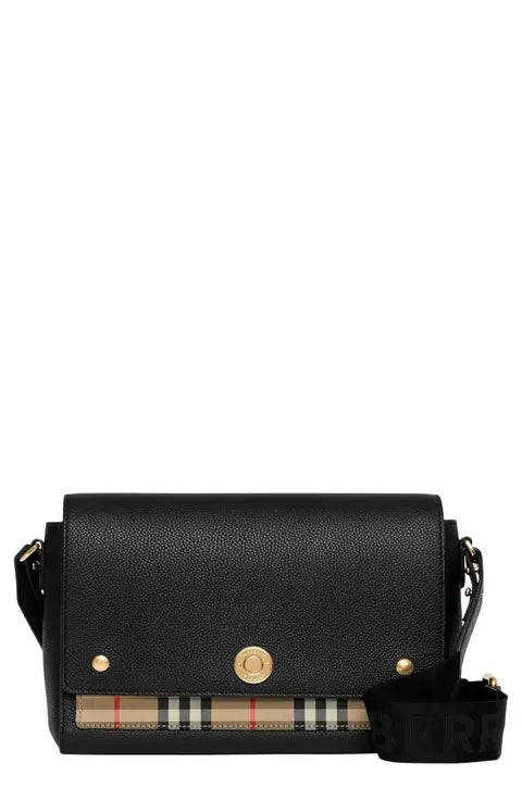 Burberry Note Leather & Vintage Check Crossbody Bag